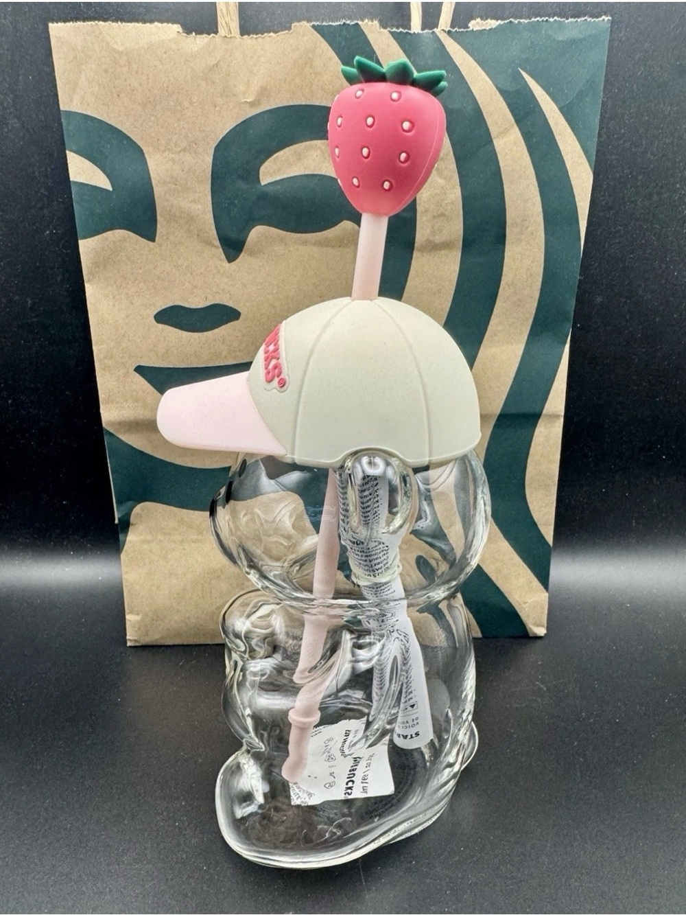 !Ships Today! Authentic Starbucks Glass Bear Cold Cup Pink Collection Strawberry